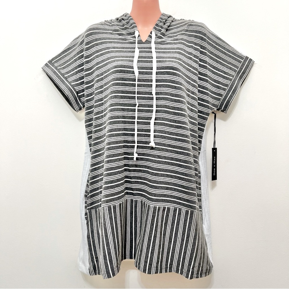 NWT Doe & Rae Striped Hoodie Tunic Top Beachy Vacation Loungy Resortwear
